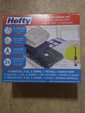 Hefty Shrink-Pak 12 Vacuum Storage Bags Large XL Jumbo Travel Waterproof New